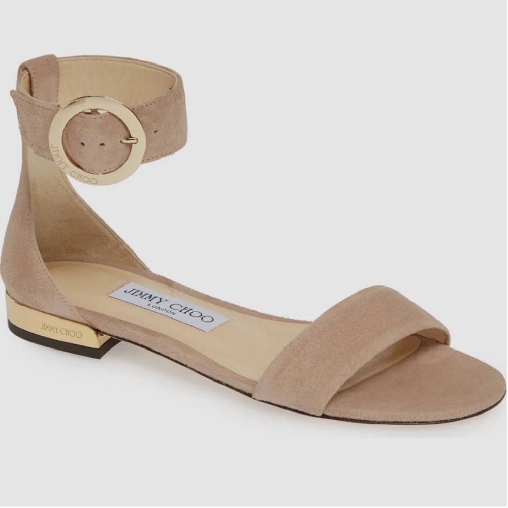 New JIMMY CHOO Jamie Flat Suede Sandals Size 37 EU (Floor Model)